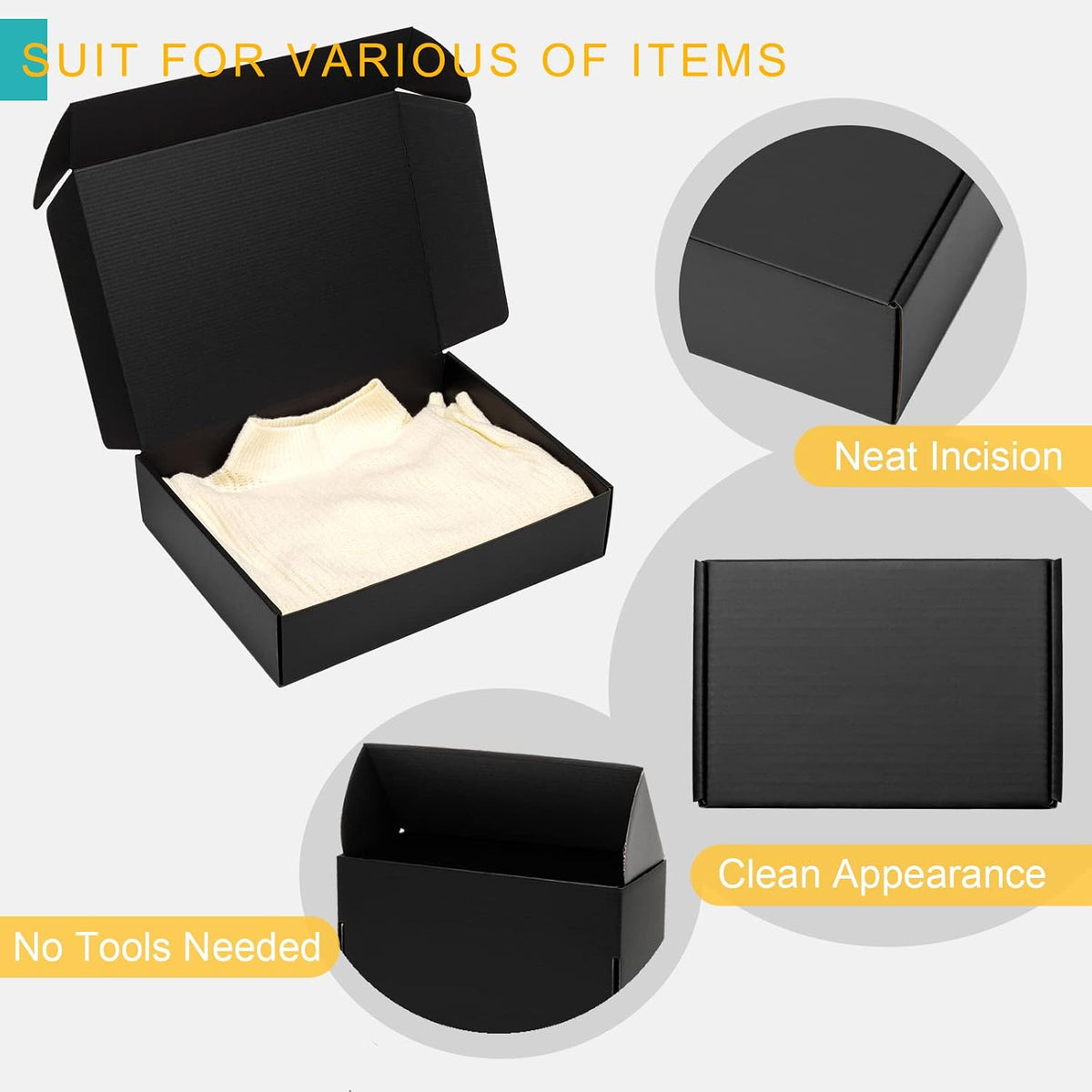 13x10x3" Black Shipping Boxes - Corrugated Cardboard Mailing Box Packaging for Small Business - Tab Locking
