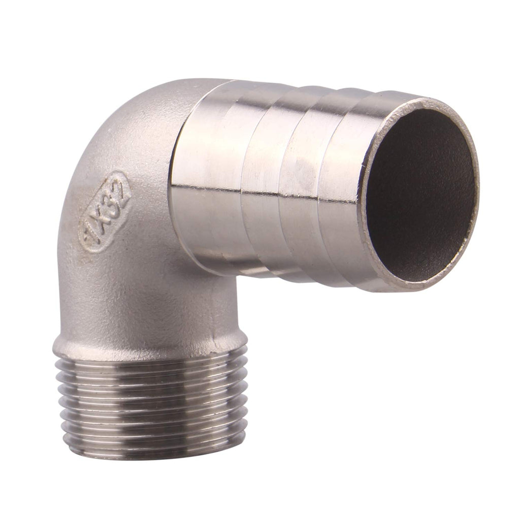 DERNORD 1 1/4" Hose Barb x 1" Male NPT Stainless Steel 90 Degree Elbow- Home Brew Pipe Fitting