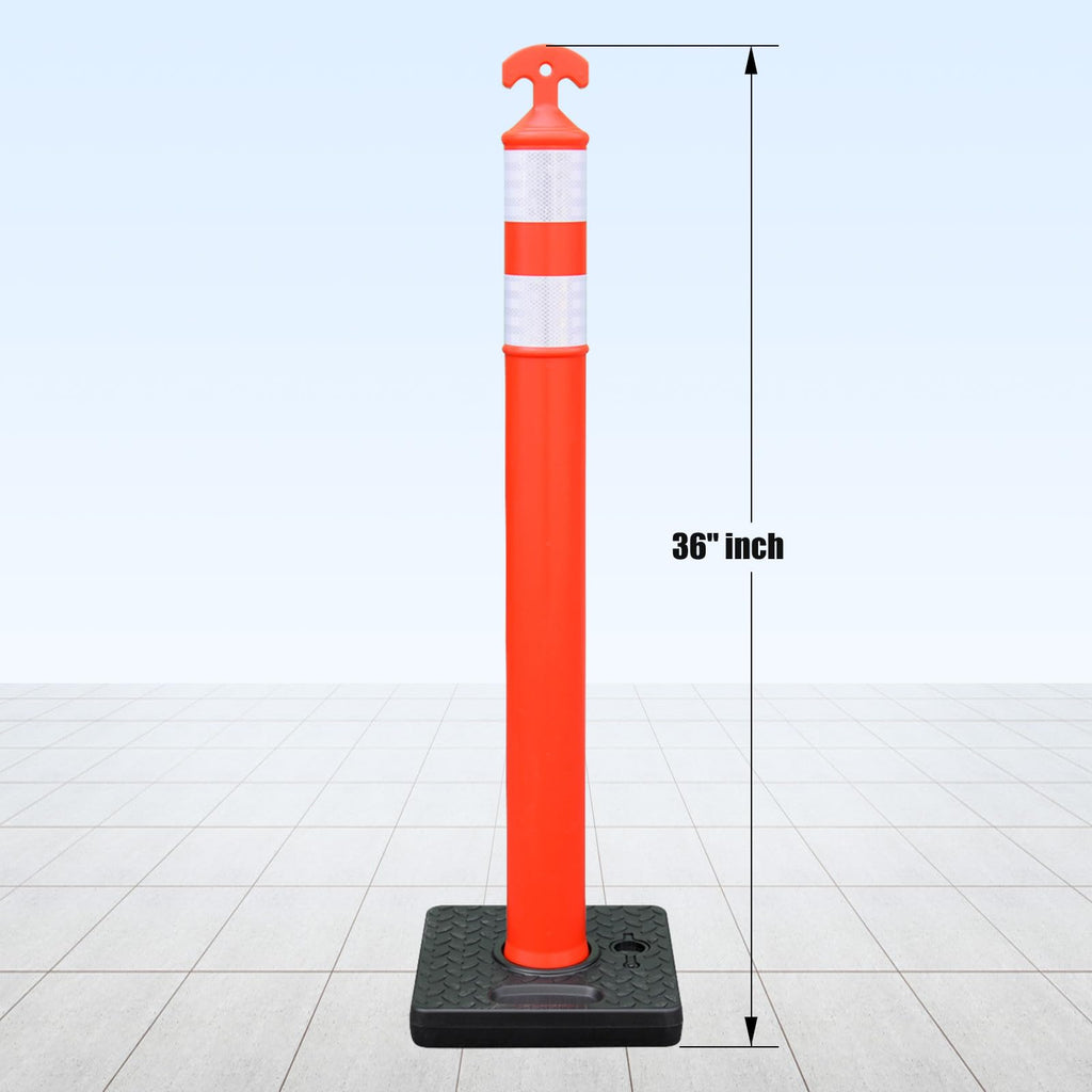 36-inch Traffic Delineator Posts with Water-Fillable Base, 6-Pack