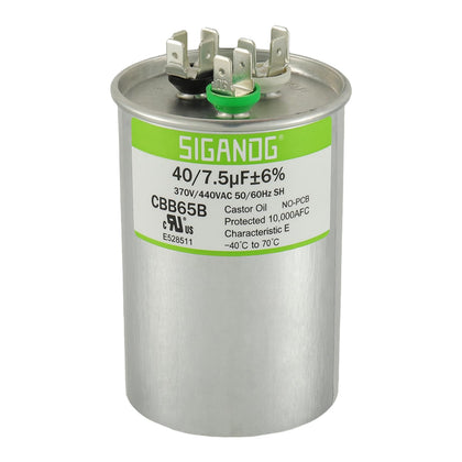 40/7.5 uF 40+7.5 MFD 370V or 440V CBB65 Dual Run Start Round Capacitor 40 7.5 uF MFD 370 440 Volt VAC for Condenser