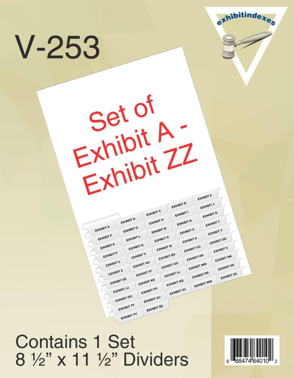 Bottom Exhibit Dividers- Exhibit A-Exhibit ZZ - AVE Style Bold Tabs - Bottom Collated Exhibit Tabs - Made in The USA