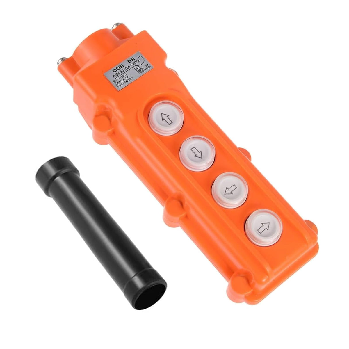 4 Ways Hoist Crane Push Button Switch Rainproof COB-62, 250V, 5 Amp, 500V, 2 Amp, Orange Hoist Pendant Switch with Rubber Cable Barrel