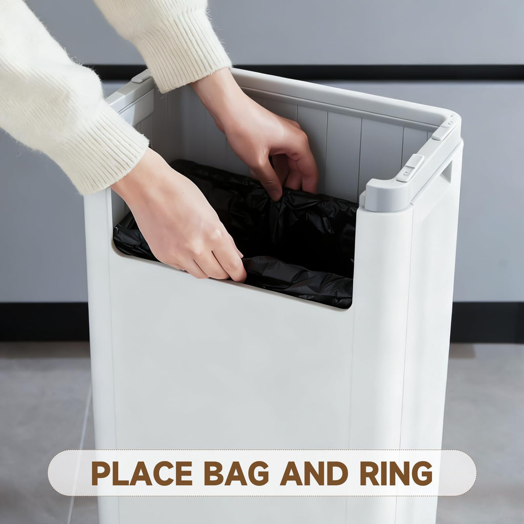Tall Bathroom Trash Can with Lid, Skinny Commercial Trash Bin with Handle, Space Saving 8 Gallon Plastic Garbage Can