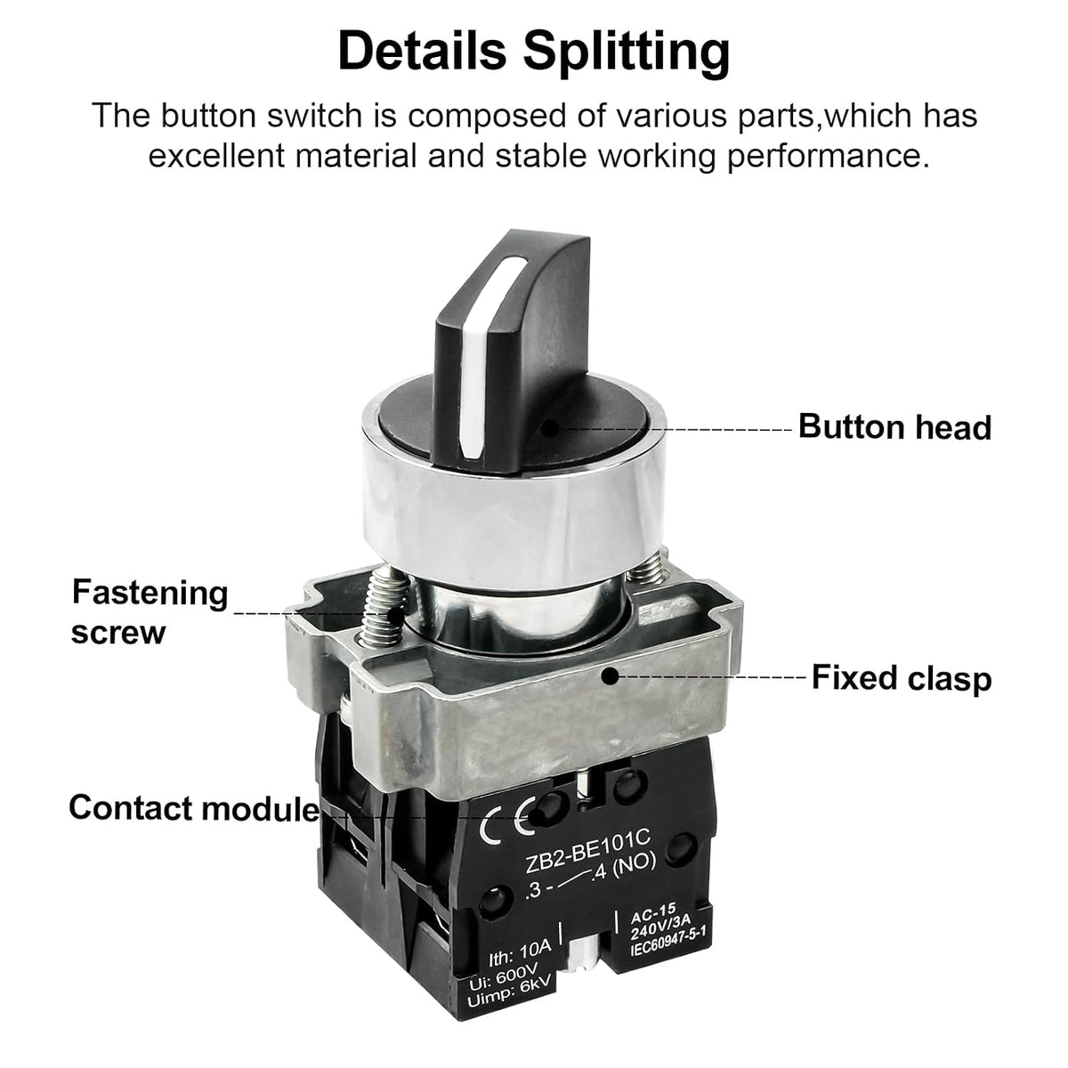 2-Pack Black 3-Position Metal Head Selector Switches, 2NO