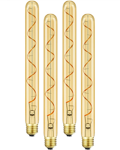 Vintage LED Spiral Filament Bulb T10, 11.8inch Long Tubular Dimmable Edison Light Bulbs,E26 Base,Amber Glass,Warm