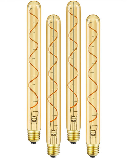 Vintage LED Spiral Filament Bulb T10, 11.8inch Long Tubular Dimmable Edison Light Bulbs,E26 Base,Amber Glass,Warm