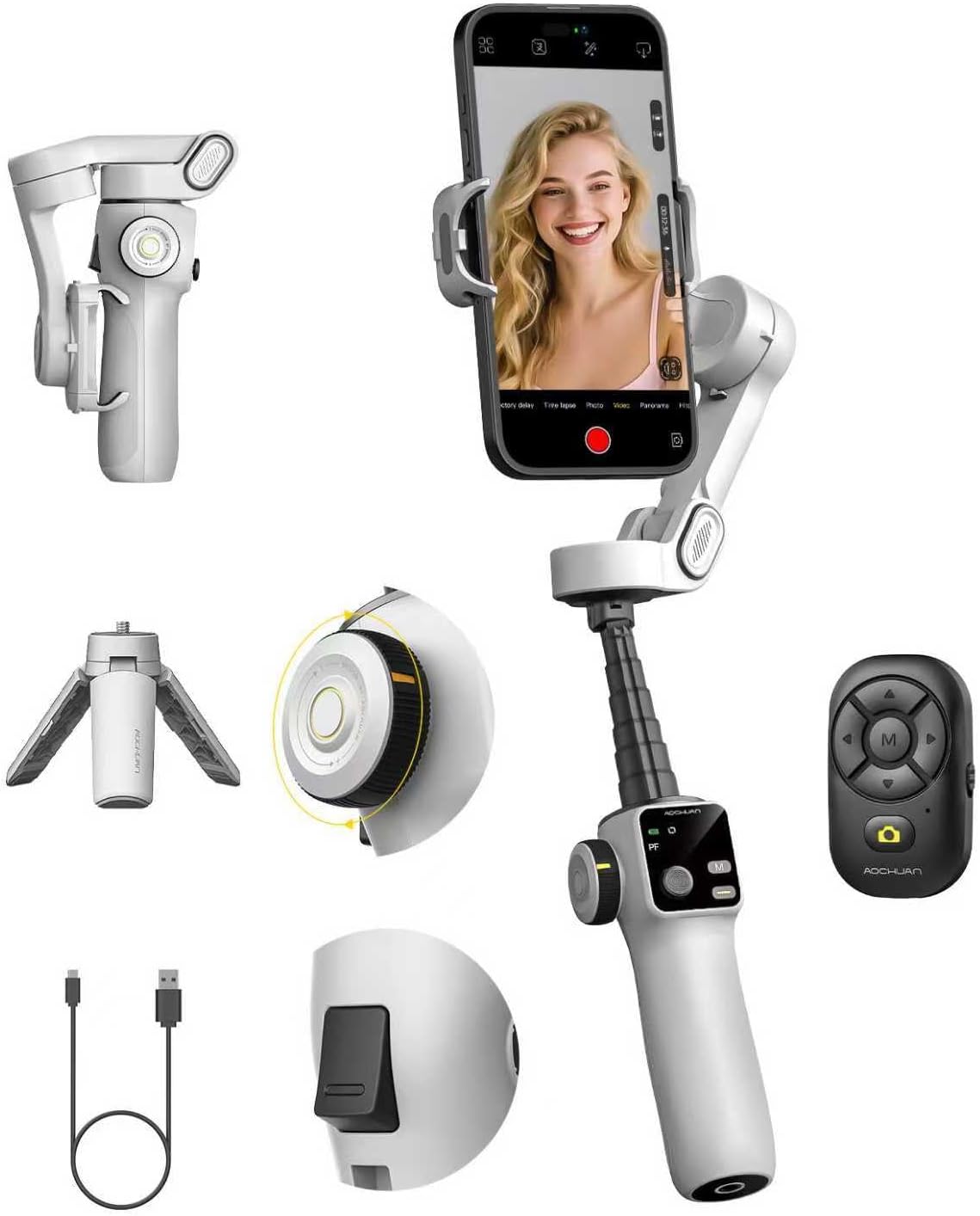 Smartphone Gimbal Stabilizer for iPhone & Android, 3-Axis Phone Gimbal with Bluetooth Remote Control, Built-in 7.8”