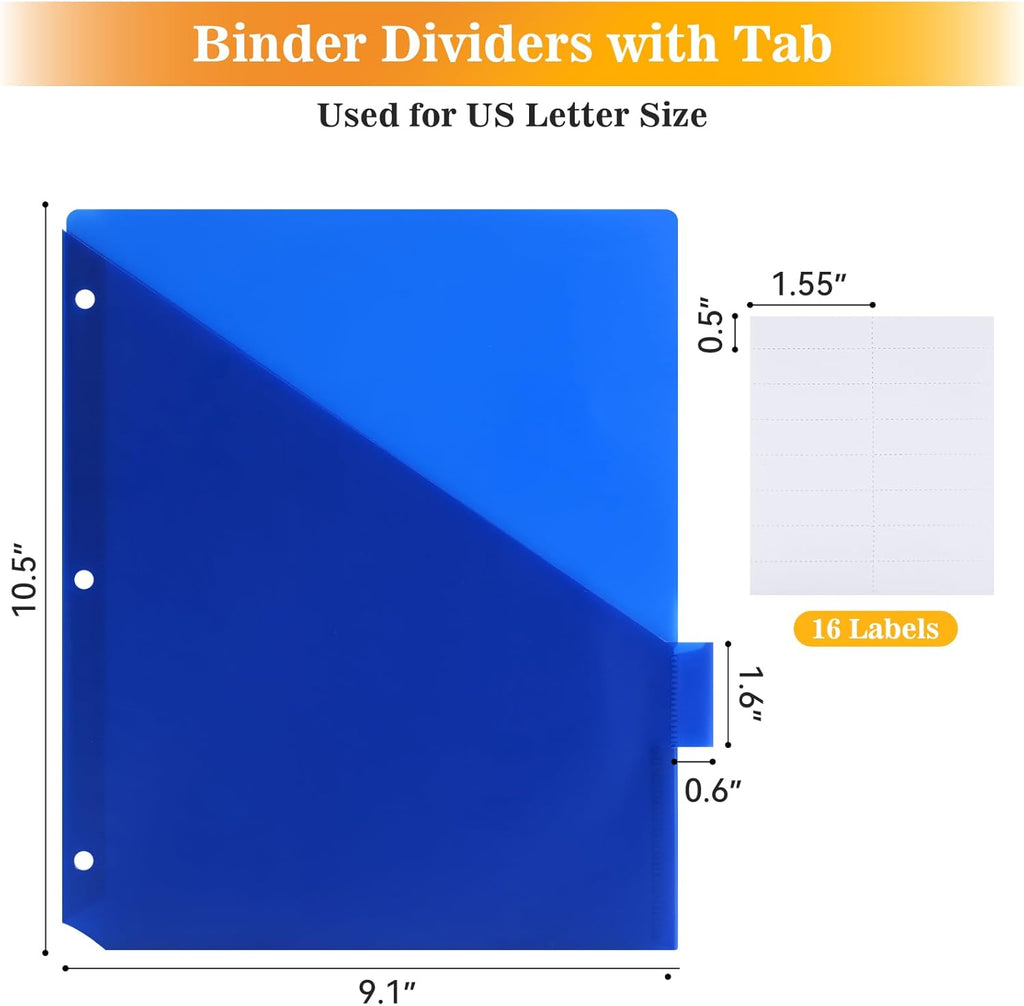 8-Tab Dividers for 3 Ring Binder, 24 Count Binder Dividers with Pockets, Subject Dividers, 3-Hole Plastics Sheets