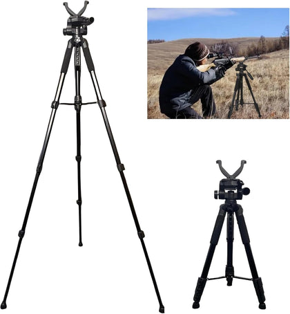 Adjustable Shooting Sticks for Hunting, Lightweight Aluminum 360° Shooting Rest Tripod with Universal V Yoke