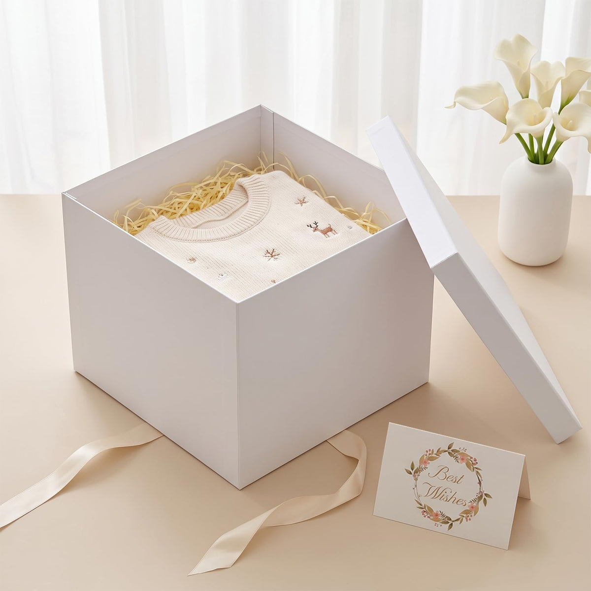 Large White Gift Box with Lid for Presents, 12"x12"x10"
