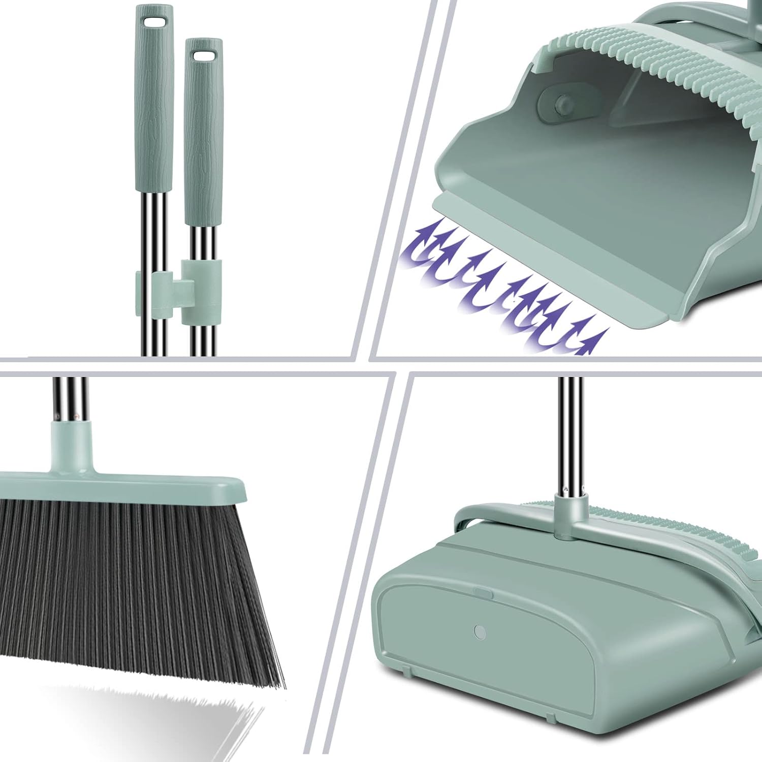 Upgrade Broom and Dustpan Set, Large Size and with Long Handle, Upright,Ideal for Indoor Outdoor Garage Kitchen Room