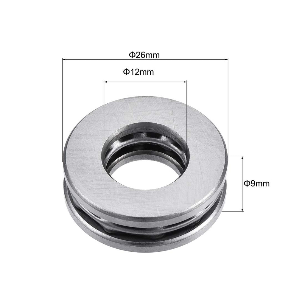 uxcell 51101 Thrust Ball Bearings 12mm x 26mm x 9mm Chrome Steel Single Direction 3pcs
