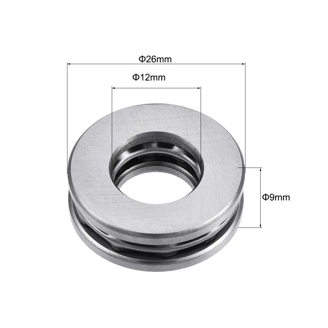 uxcell 51101 Thrust Ball Bearings 12mm x 26mm x 9mm Chrome Steel Single Direction 3pcs