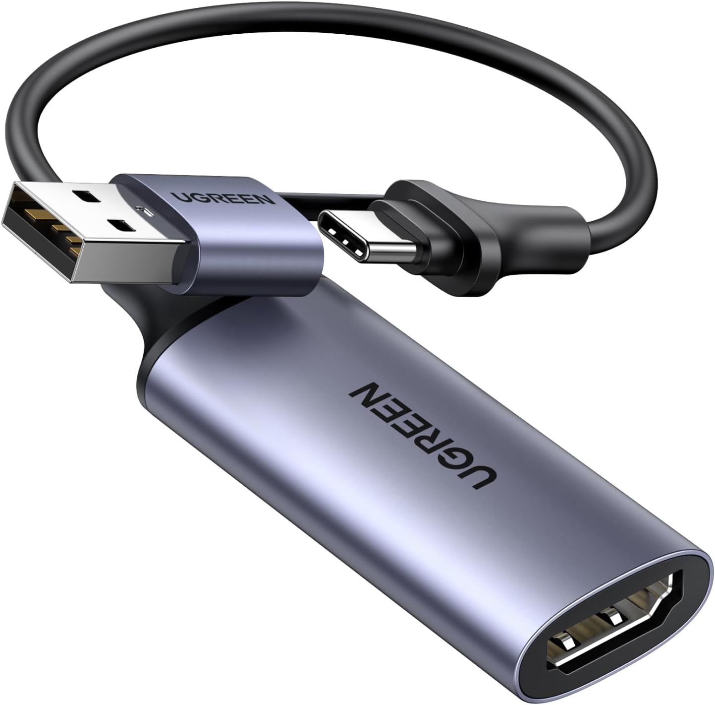 UGREEN Full HD 1080P 30fps Video Capture Card 4K HDMI to USB 2.0 | USB-A/USB-C Audio Recording for Gaming Capture