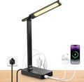 LED Desk Lamp with Power Strip: Table Lamp with Charging Station - 2 Outlets 1 USB-A Ports 1 Type-C Ports, Surge