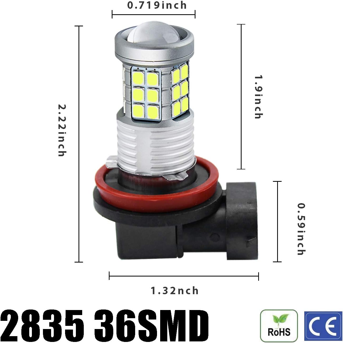 Super Bright 3000lm H8 H11 LED Fog Lights Bulbs DRL High Power 3030 Chips with Projector Lens Replacement for Cars