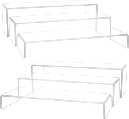 Large Acrylic Display Risers, 2 Set - 6 Pack (12”L~11.6”L~11.2”L) Collectibles Display Shelf, Acrylic Risers Display