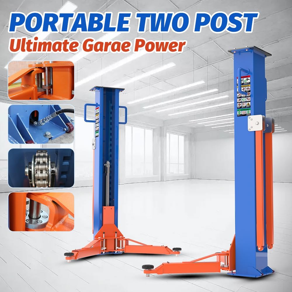 2 Post Car Lift 8000 lbs - Portable Auto Lift & Hydraulic Vehicle Hoist for Home Garage - Mid Rise Design, 220V Motor