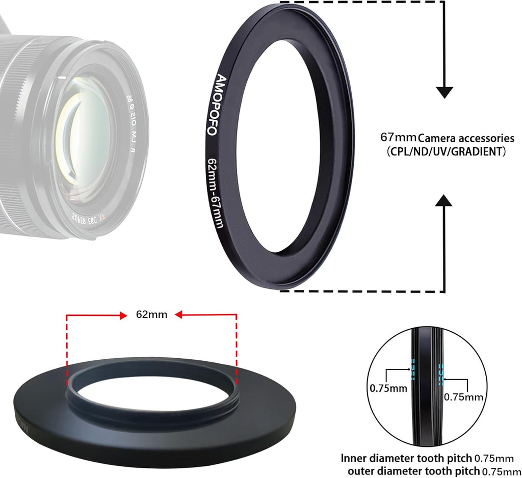 62mm to 67mm Step-Up Ring Filter adapter/62mm to 67mm Camera Filter Ring for 67mm UV,ND,CPL,Metal Step Up Ring