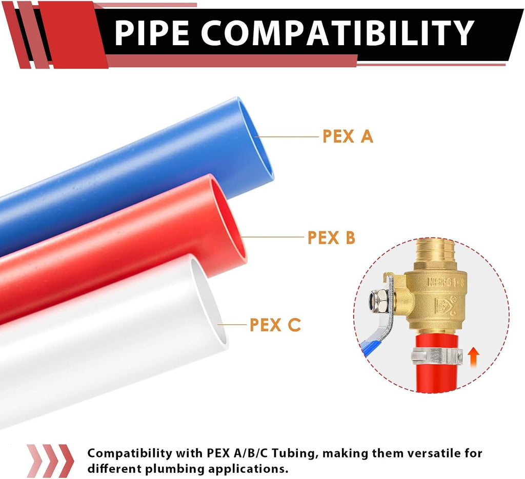 10Pcs EFIELD 3/4" PEX Barb Crimp Brass Ball Valve(VALVE013-10)