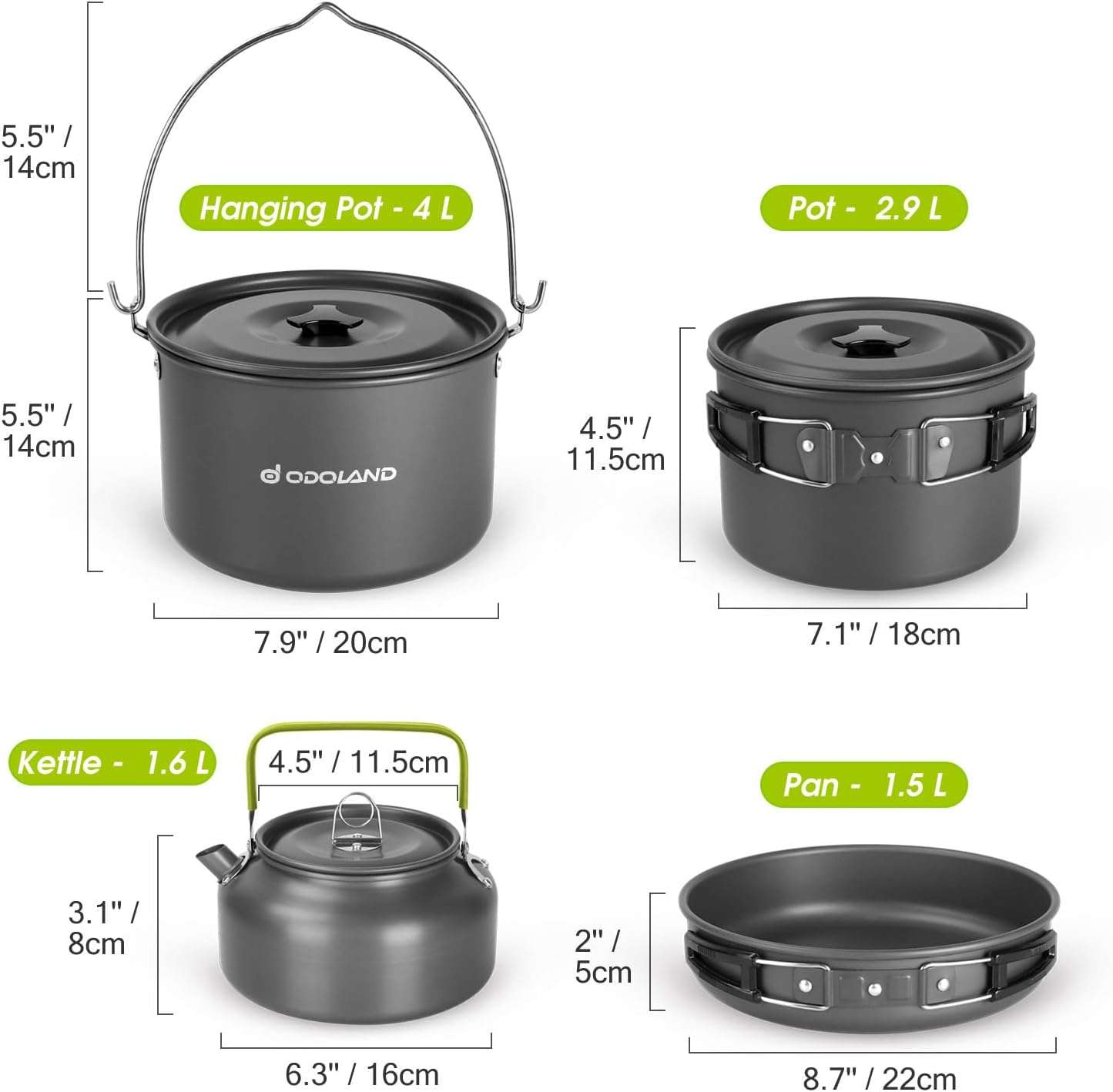 39pcs Camping Cookware Mess Kit, Non-Stick Large Size Hanging Pot Pan Kettle with Base Dinner Cutlery Sets for 6 and