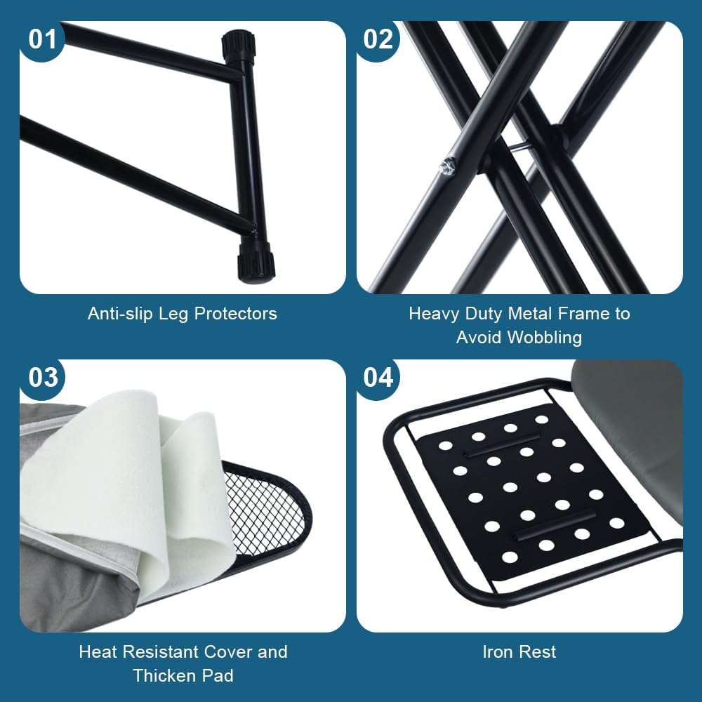 Ironing Board Full Size, Heat Resistant Cover Iron Board with Steam Rest, Ultra Thick Padding, Height Adjustable