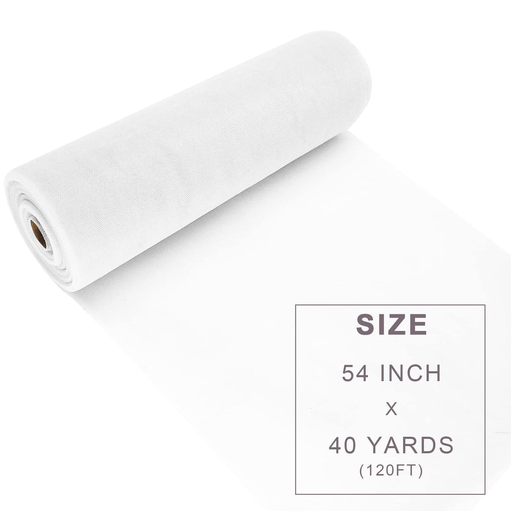 White Tulle Fabric Roll 54 Inch 40 Yards, Large Tulle Spool Bolt