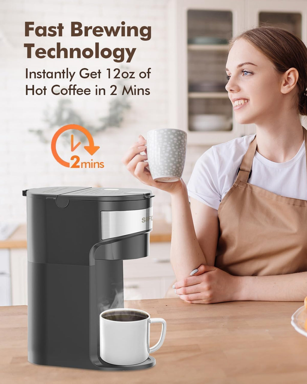 Mini Single Serve Coffee Maker, 2-in-1 Portable Drip Machine for K-Pods & Ground Coffee, Fast Brew, Auto Shut-Off