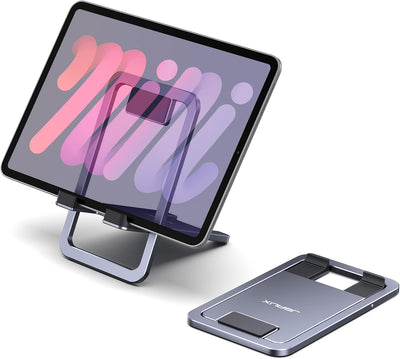 Universal Tablet Stand, Fold-Flat Adjustable Holder, Gray