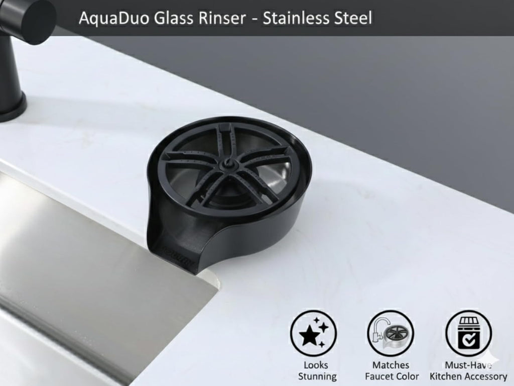 AquaDuo Glass Rinser and Kitchen Sink Sprayer Combo, Stainless Steel Cup Washer, Cup Cleaner, Bottle Washer, Glass
