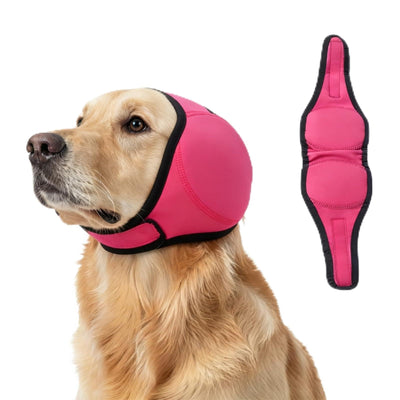 Dog Ear Muffs, No Flap Ear Wraps for Dogs Hematoma - Waterproof Elastic Ear Cover with Calming Hoodie (Pink, Large)