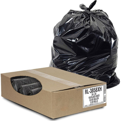 55 Gallon Trash Can Liners (100 Count) - 38" x 58" - Thick 1.5 MIL Equivalent Black Trash Bags for Bathroom, Kitchen