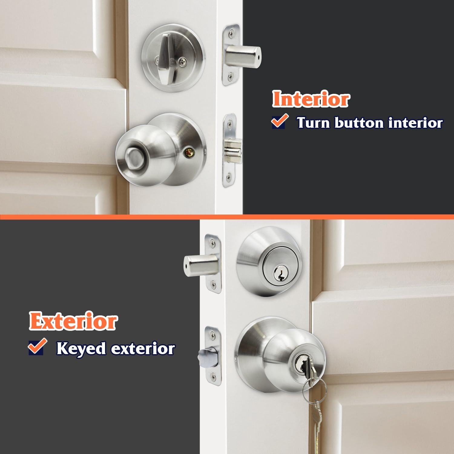 Entry Door Knob and Single Cylinder Deadbolt Combo,Keyed Alike Combination Sets Door Locksets, Satin Nickel Front