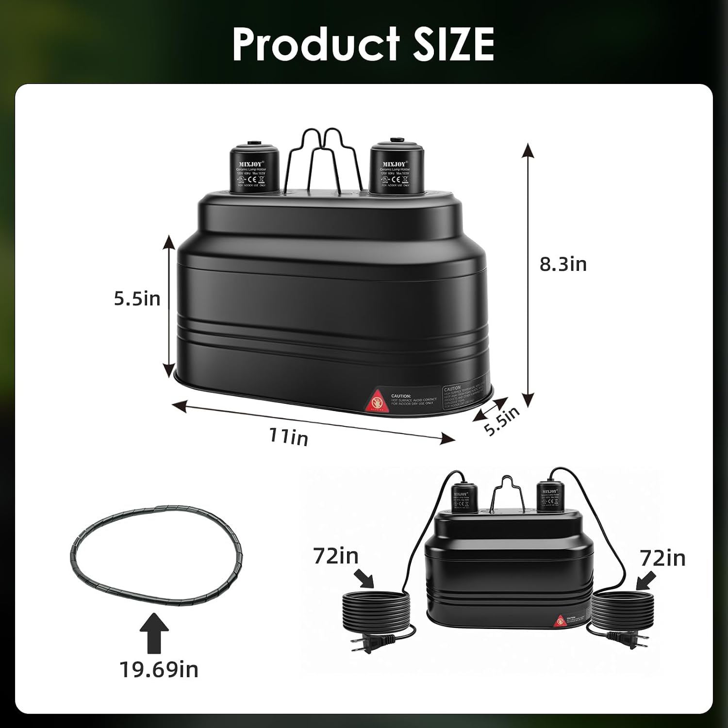 Dual Reptile Light Fixture, Max 160W Each Heat Lamp Fixture with Separate Switches, Fits Reptile Light/Heat Lamp/UVB