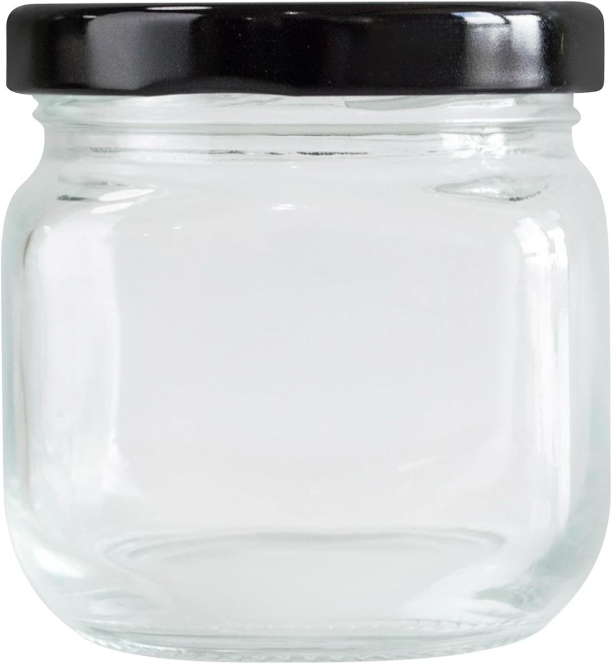 6oz Square Round Glasss Jar with Black Lug Cap, pack of 6