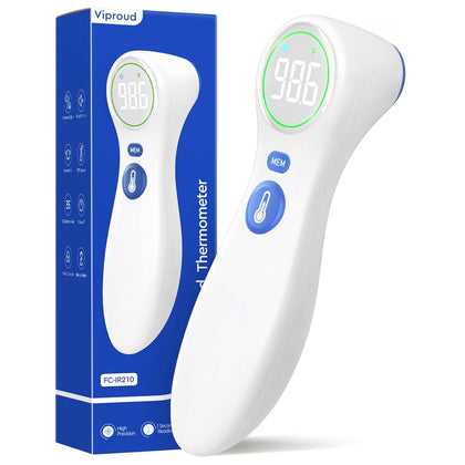 No-Touch Thermometer for Adults and Kids, 1-Second Fast Reading, Color-Coded Fever Alarm, Silent Mode, Object & Room
