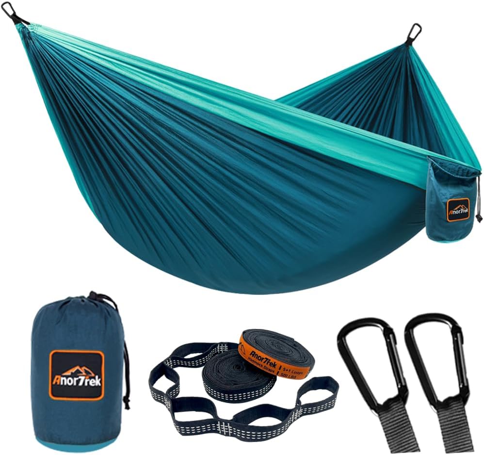 Camping Hammock, Super Lightweight Portable Parachute Hammock with Two Tree Straps Single or Double Nylon Travel Tree