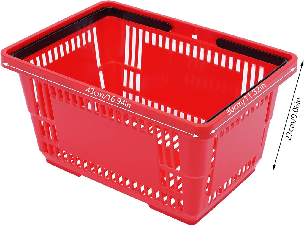 12X Shopping Baskets With Handles Retail Store Supermarket Stackable Plastic Basket Capacity Handle Grocery Wire Cart