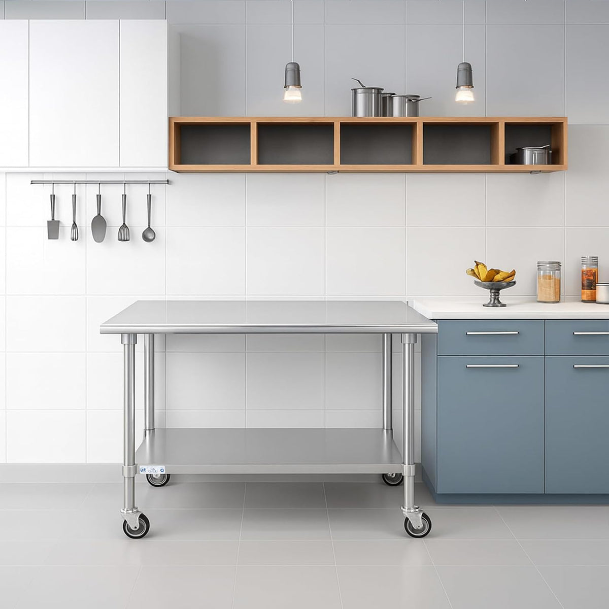 Hally Stainless Steel Table for Prep&Work 30" x 60" with Wheels Commercial