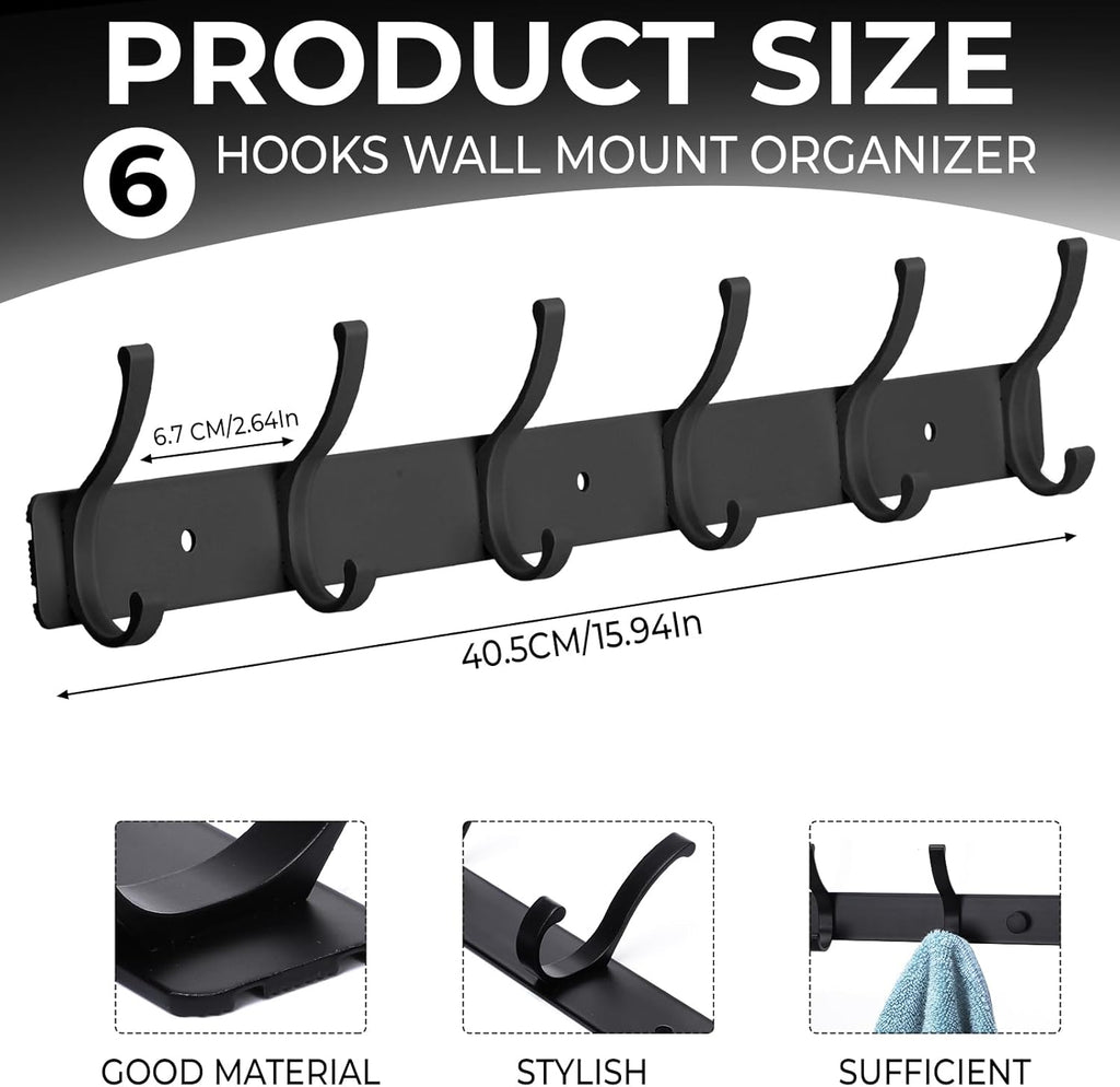 Coat Rack Wall Mount, 2 Pack Coat Hooks Hanger Wall Double Hook Rack Rail Towel Hat Rack Entryway Bathroom Hanger