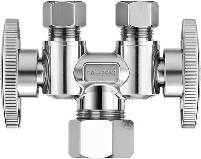1/2" NOM (5/8" OD) x 3/8" OD x 3/8" OD Dual Shut Off Valve | Chrome Plated Brass 1/4 Turn Double Straight Stop for