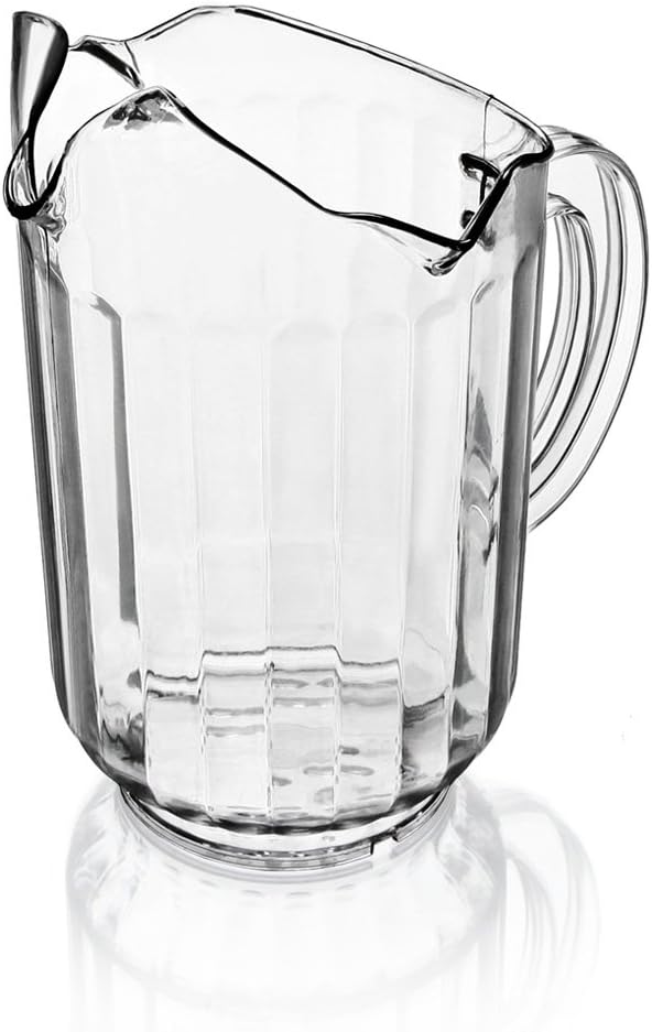Plastic Restaurant-Grade Water Pitcher with 3 Spouts, 60-Ounce, Clear