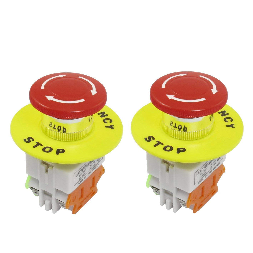 22mm Emergency Stop Push Button Switches, 1NO 1NC Latching, 2 Pcs