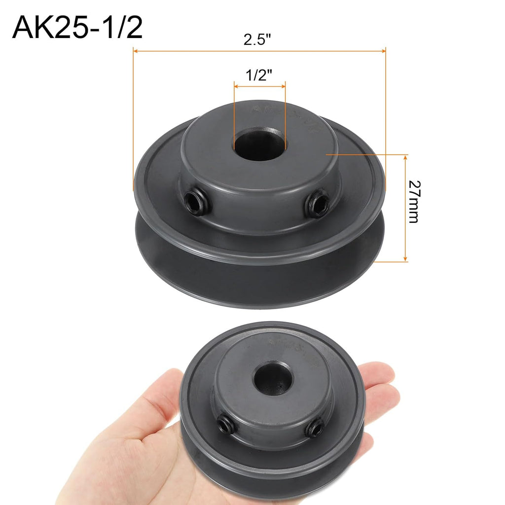 uxcell AK25-1/2 V-Belt Sheave 1/2" Bore, 2.5" OD, Single Groove Web Sheave