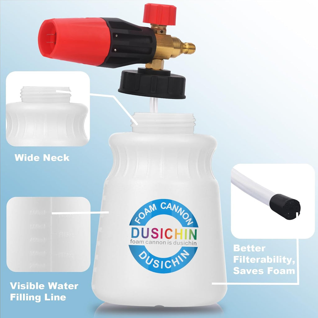 Foam Cannon Snow Foam Car Washer 4000 PSI Pressure, Wide Neck Adjustable Nozzle 1L Container Additional 1.04mm