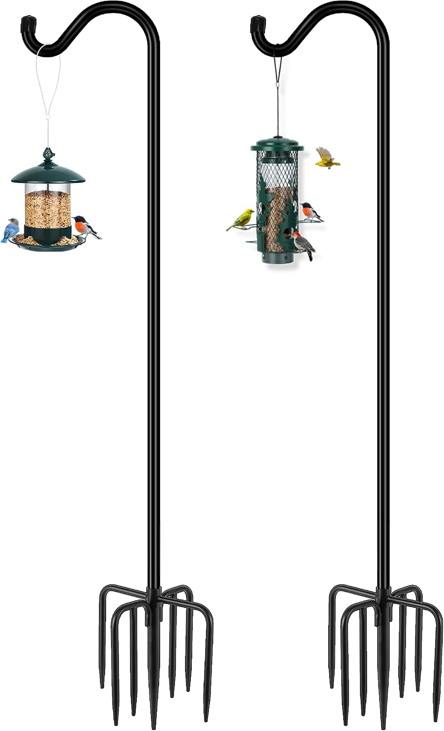 92in Heavy Duty Shepherd Hook for Outdoor, 7-Prong Base, 2 Pack