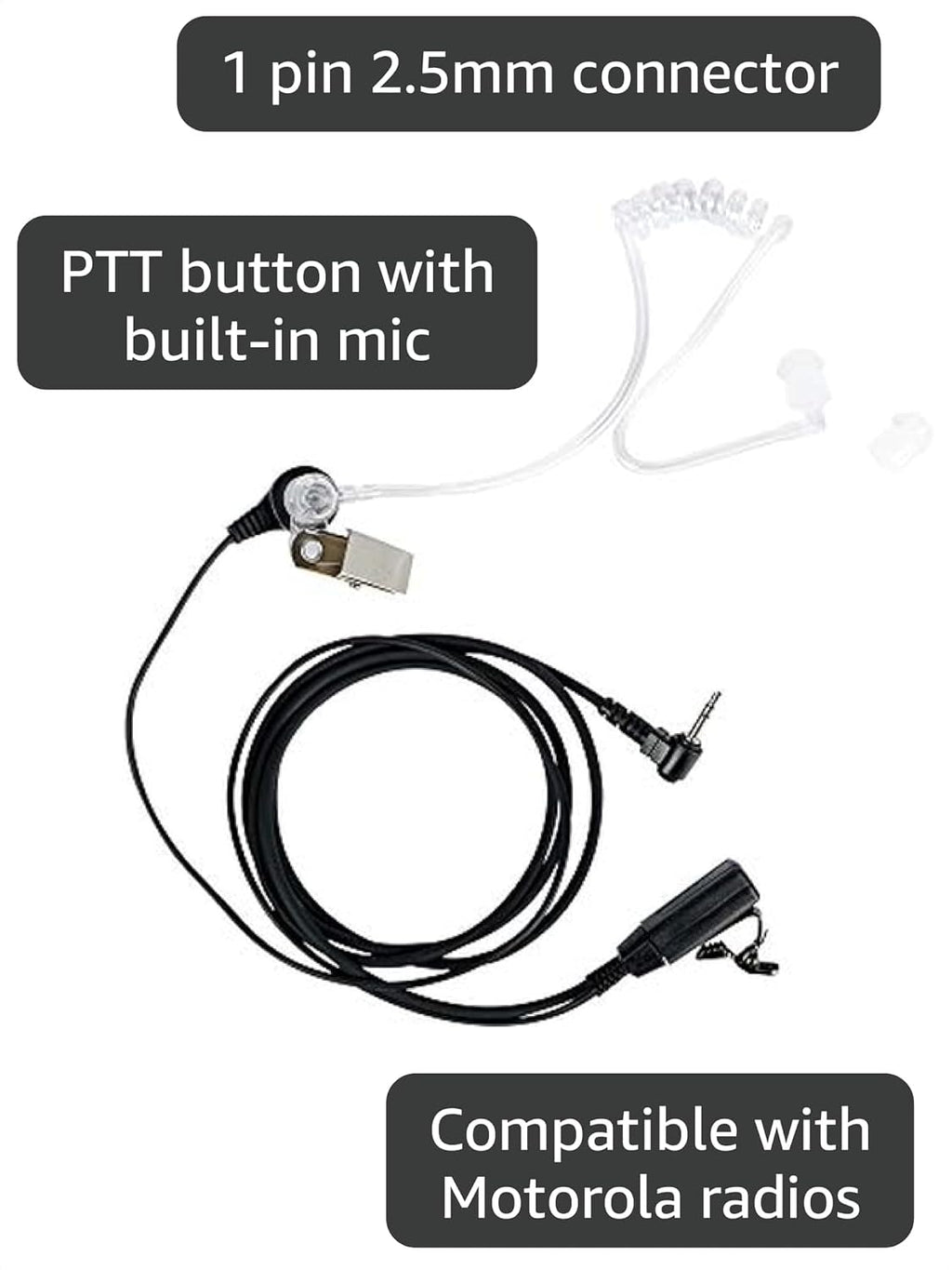 Acoustic Tube Earpiece 1-Pin Compatible with MH230R MR350R T200 | Surveillance Headset, Covert, PTT Mic, Comfort