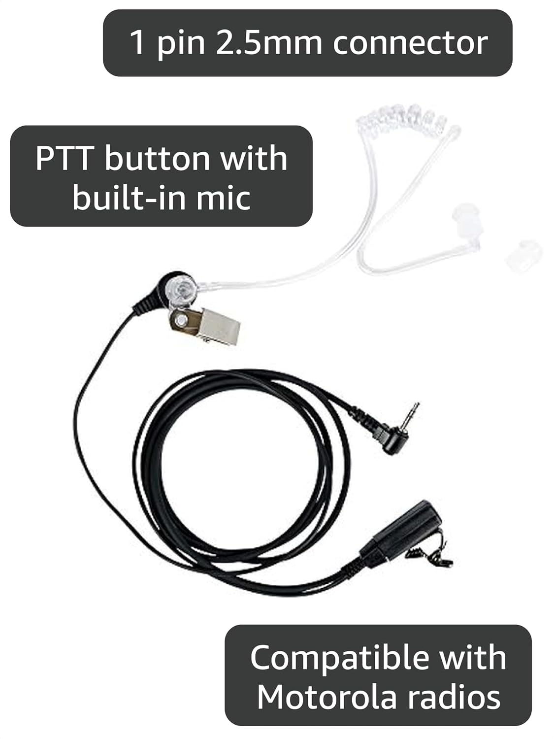 Acoustic Tube Earpiece 1-Pin Compatible with MH230R MR350R T200 | Surveillance Headset, Covert, PTT Mic, Comfort