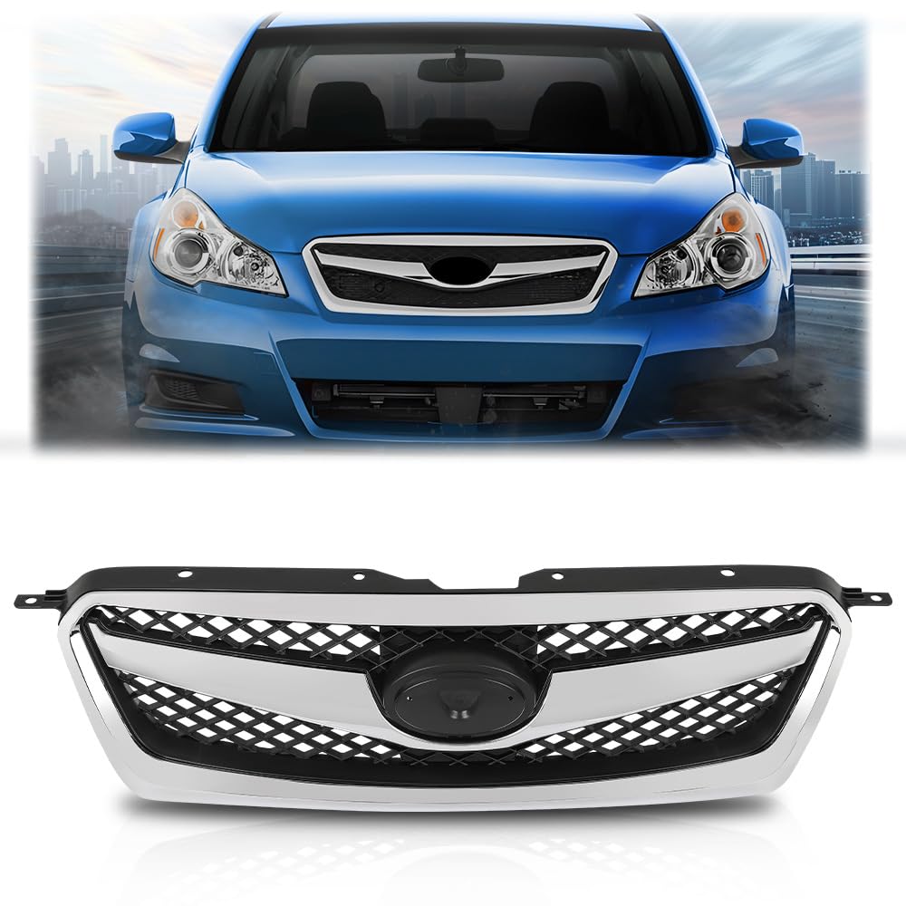 PIT66 Front Bumper Grille Grill w/Black Insert Chrome Shell Plastic Compatible with Subaru Legacy 2010-2012 91121AJ03B, SU1200142