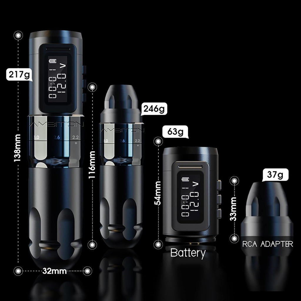 Tattoo Kit - Ambition Mars-U Wireless Tattoo Machine Kit with Adjustable Stroke 1800mAh Power Tattoo Gun Kit with